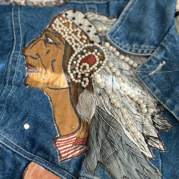 JouJou Indian Southwest Embroidered Beaded Embellished Denim Woman’s Jacket - Picture 2 of 11
